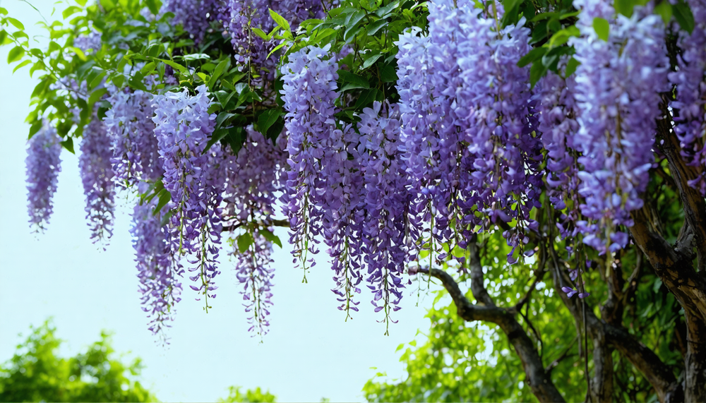 Een snel groeiende en bloeiende blauwe regen