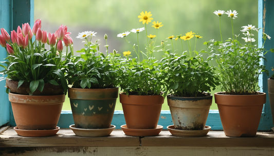 Plant uw bloemen in potten voor een hele zomer lang een bloeiend terras.