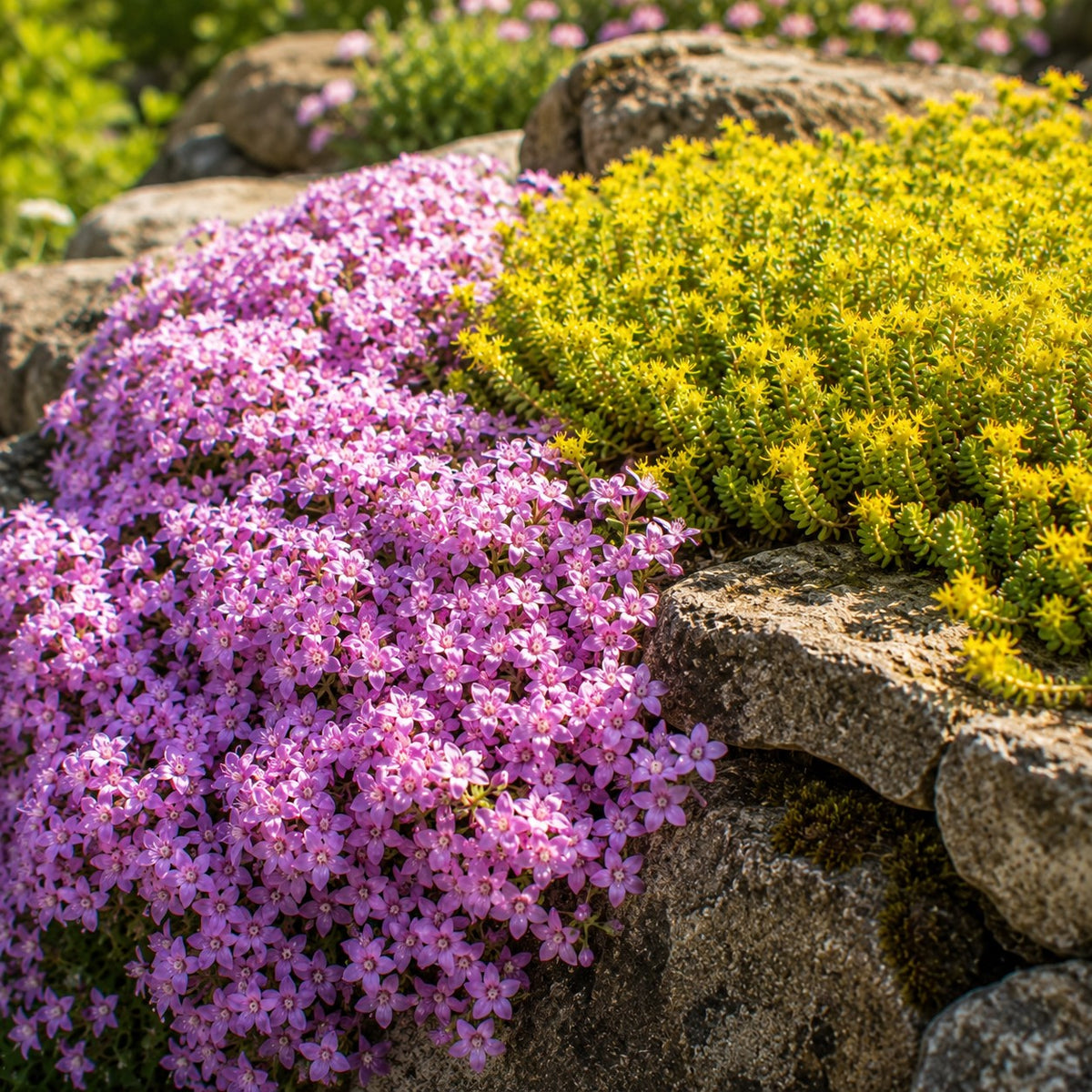 4 bodembedekkende vaste planten voor rotstuin - Sedum acre, Phlox subulata McDaniel's Cushion - Bakker