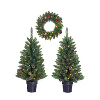 Black Box 2x besneewde Kunstkerstboom + 1x Kerstkrans Creston incl. ledverlichting + kerstdecoratie - Kerstcollectie