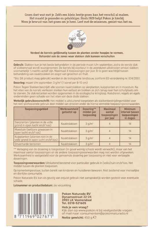 Slakken bestrijdingskorrels - Biologisch 450 gr - Pokon - Meststoffen